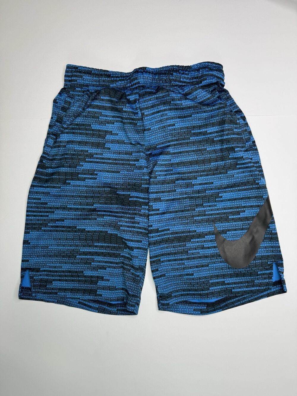Nike Dri-FIT Mens XL Blue Black All Over Logo Athletic Training Shorts
